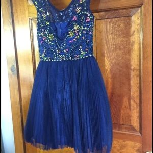 Sherri Hill navy beaded top short dress.